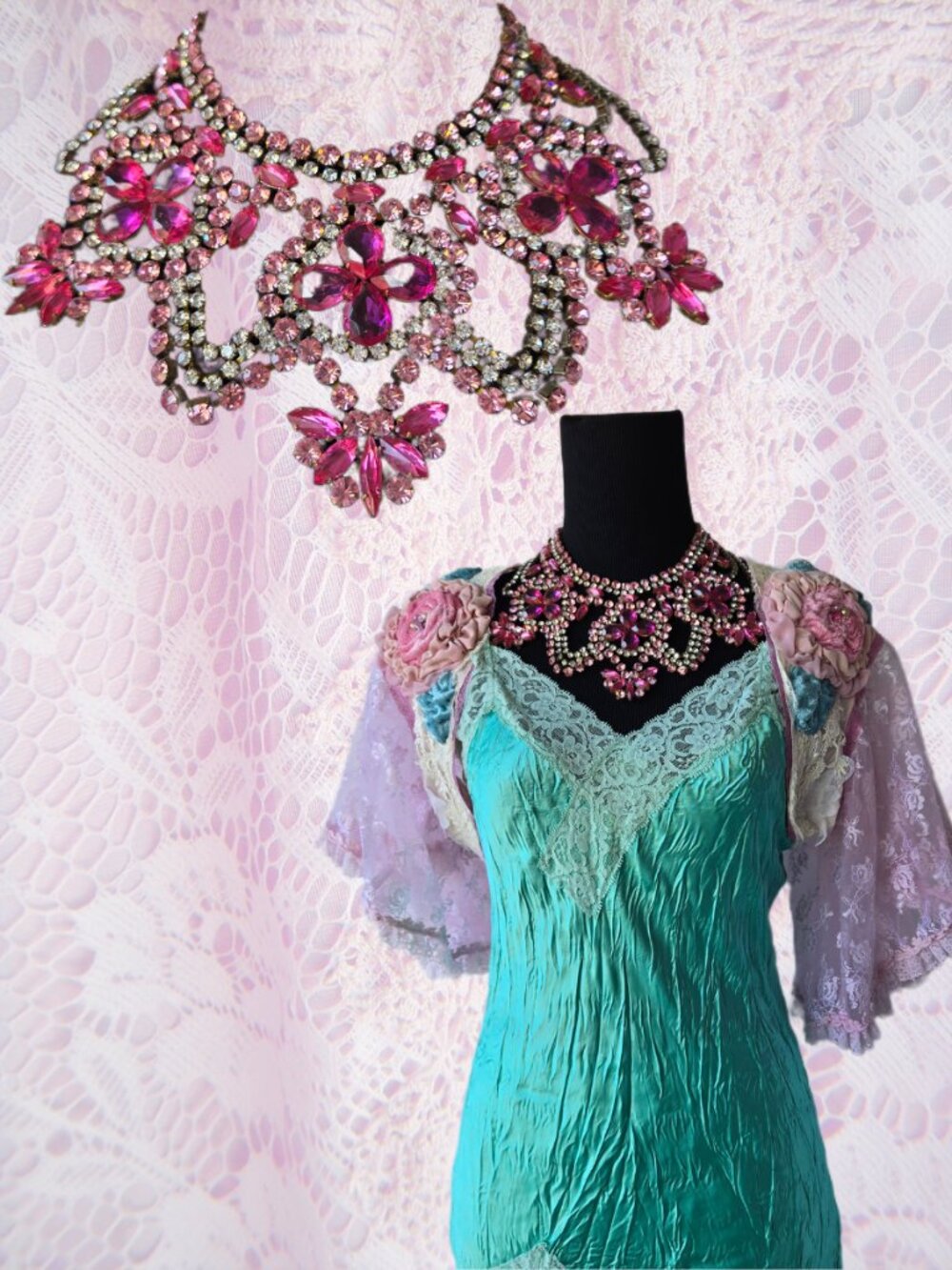 Vintage Pink Crystal Necklace Princess Fairycore Jewel